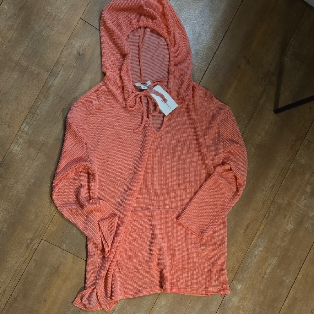 Simply Noelle Vibrant Coral Textured Hoodie